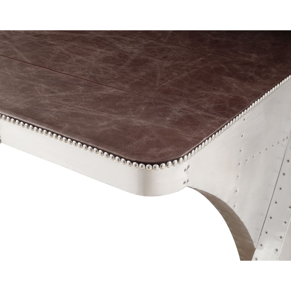 Brancaster Retro Brown Top Grain Leather & Aluminum Desk