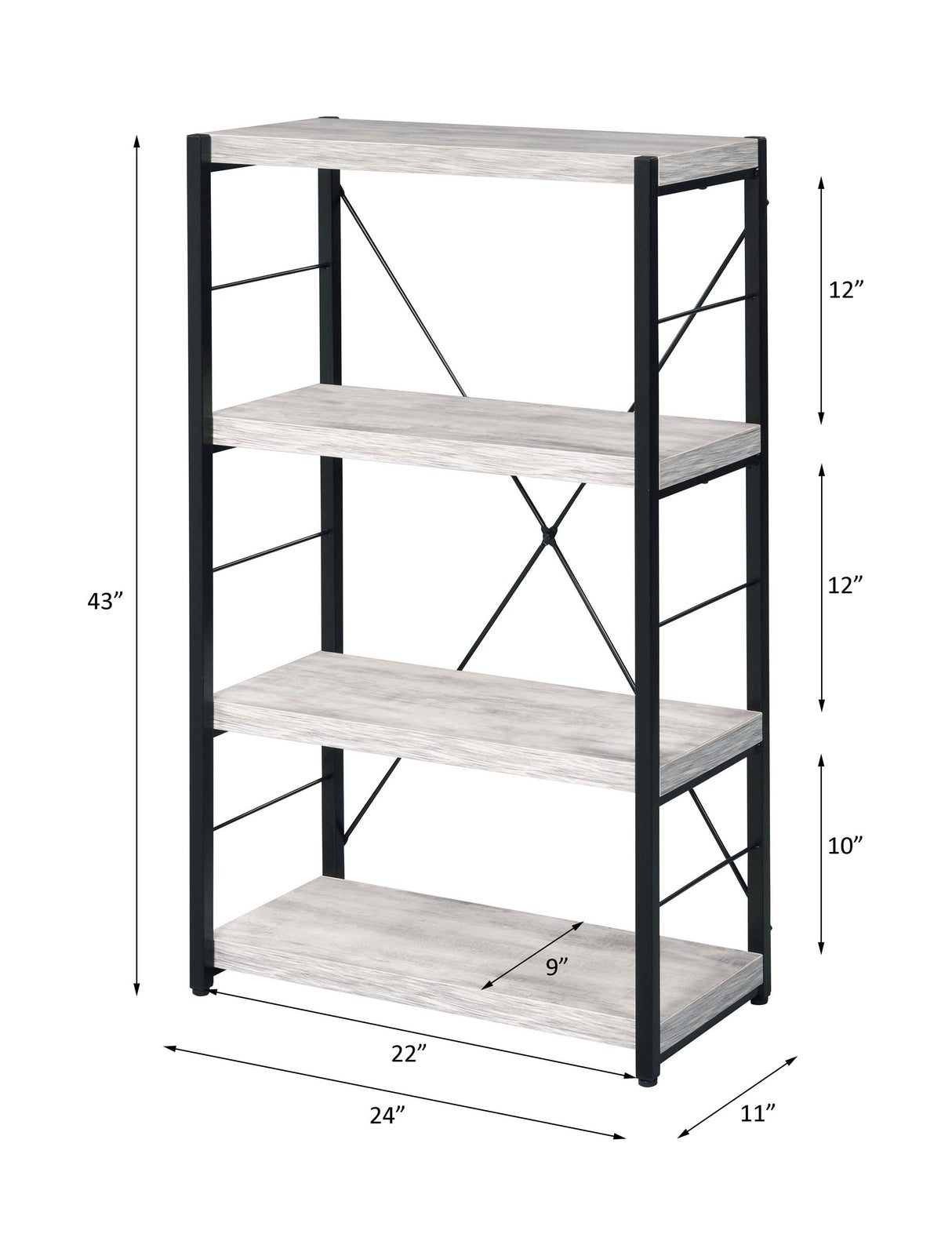 Jurgen Antique White & Black Finish Bookshelf