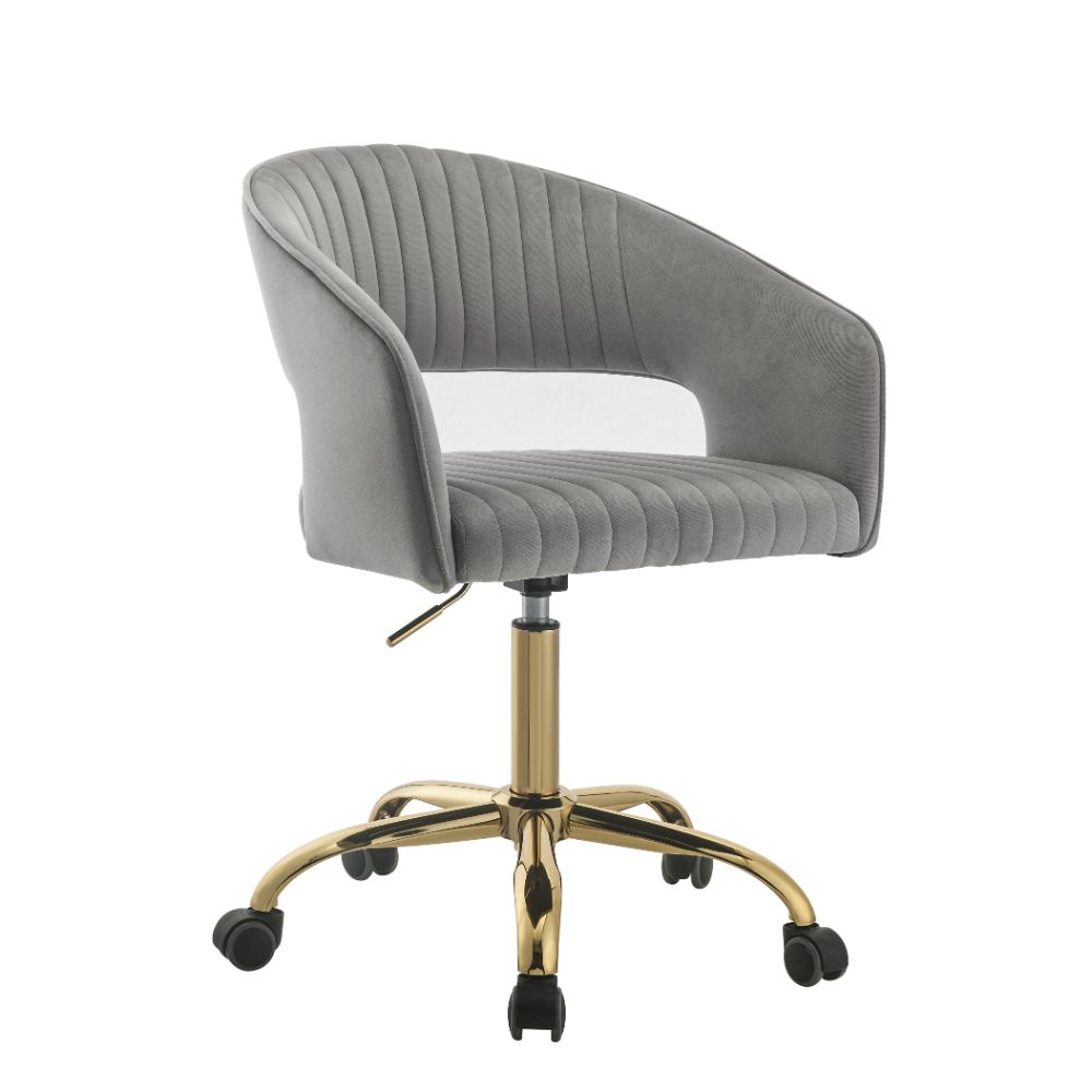 Hopi Gray Velvet & Gold Finish Office Chair