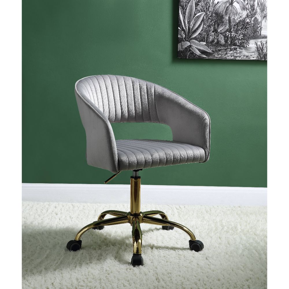 Hopi Gray Velvet & Gold Finish Office Chair