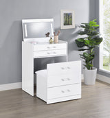 Danbury White High Gloss 3-Drawer Makeup Vanity & Stool Set