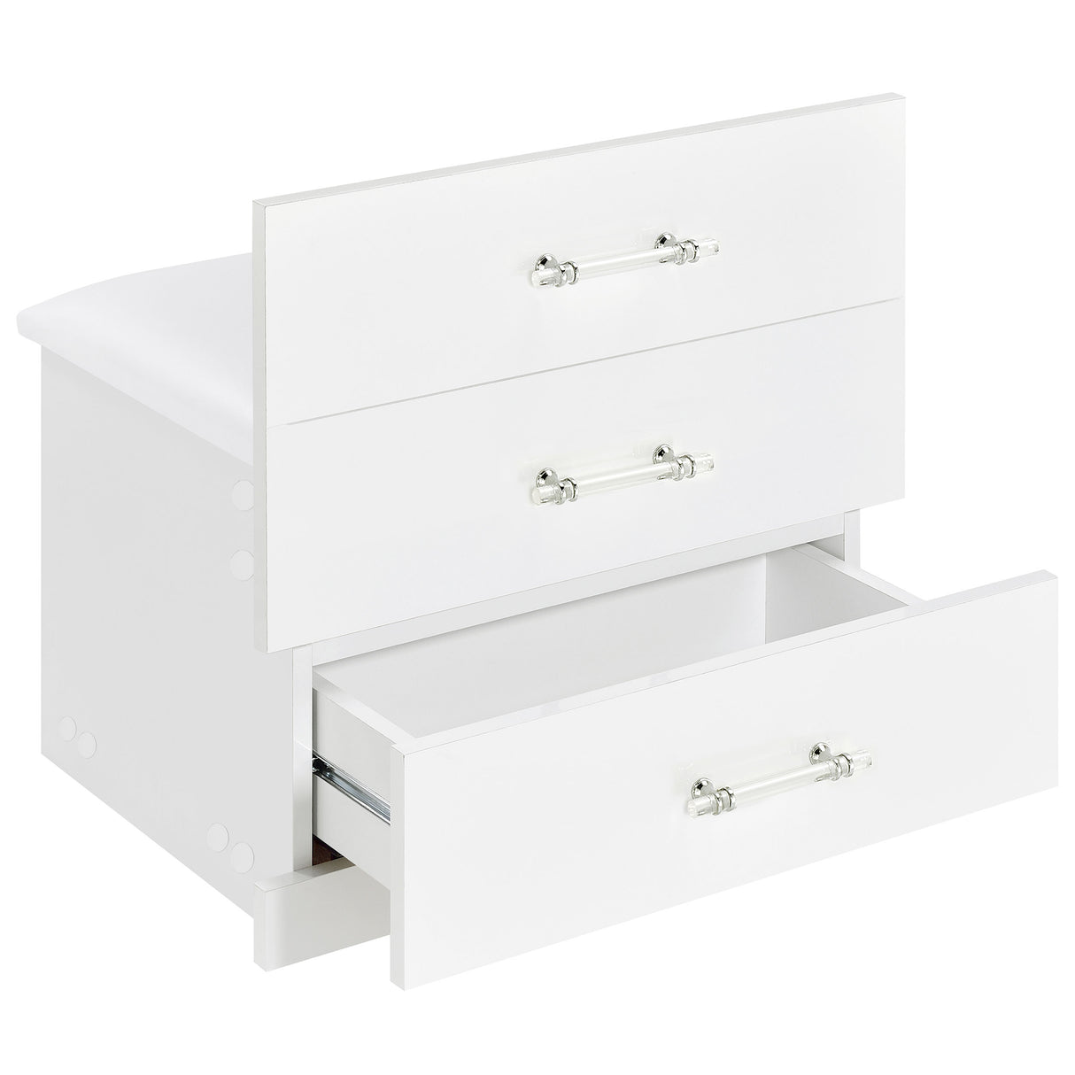 Danbury White High Gloss 3-Drawer Makeup Vanity & Stool Set