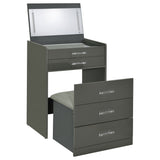 Danbury Grey High Gloss 3-Drawer Makeup Vanity & Stool Set