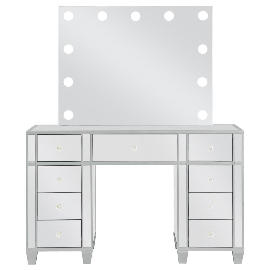 Allora Metallic Silver 9-Drawer Vanity Set With Lighting