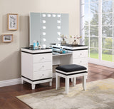 Talei White 6-Drawer Vanity Set With Lighting Black And