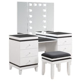 Talei White 6-Drawer Vanity Set With Lighting Black And