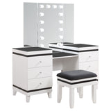 Talei White 6-Drawer Vanity Set With Lighting Black And