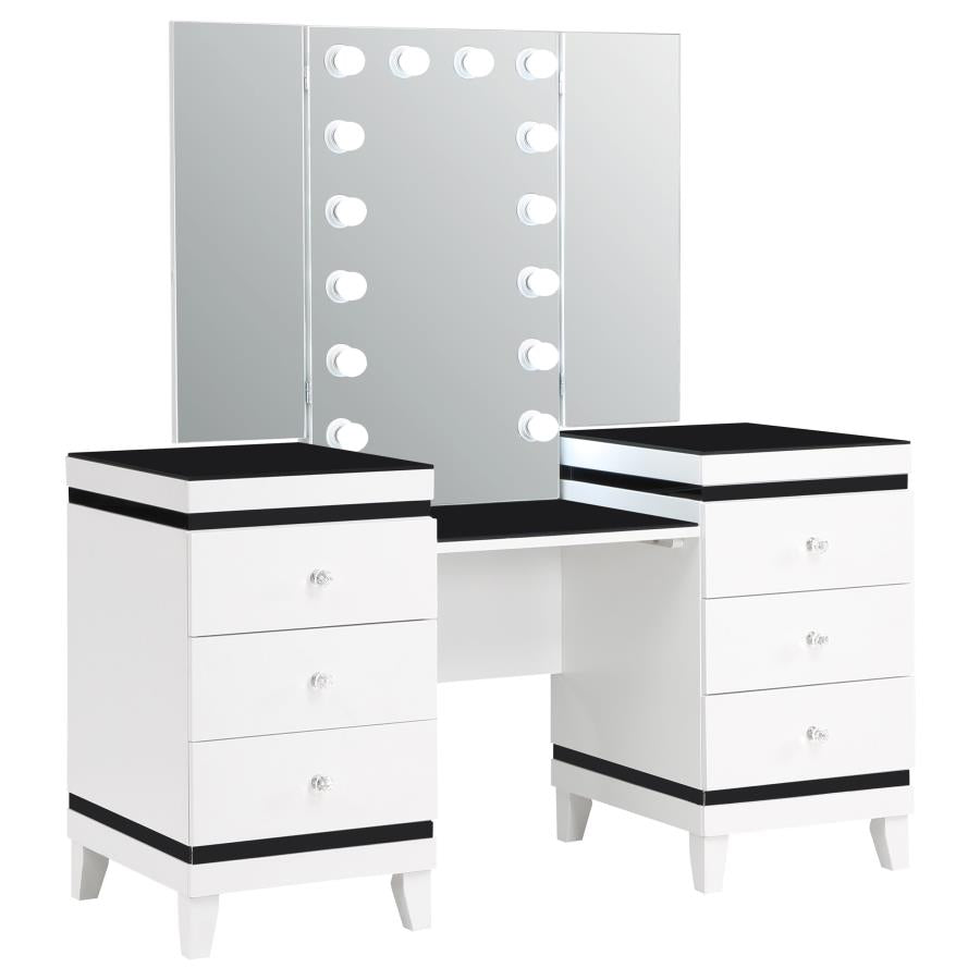 Talei White 6-Drawer Vanity Set With Lighting Black And