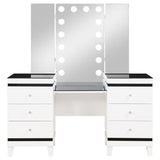 Talei White 6-Drawer Vanity Set With Lighting Black And