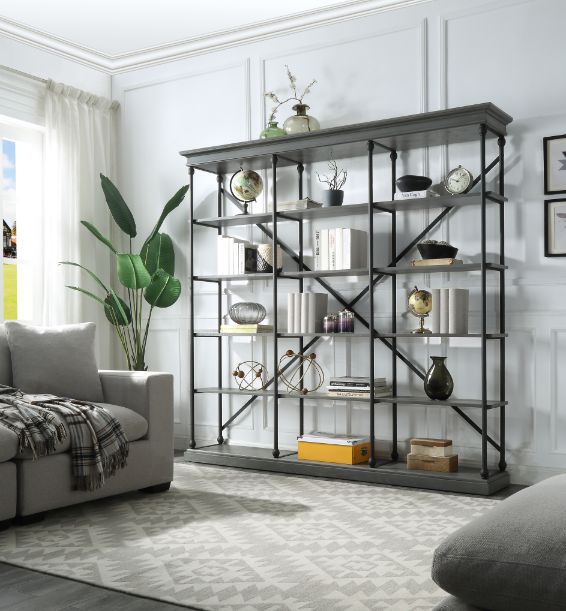 Rukia Gray & Black Finish Bookshelf