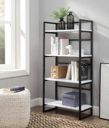 Taurus White Printed Faux Marble Top & Black Finish Bookshelf