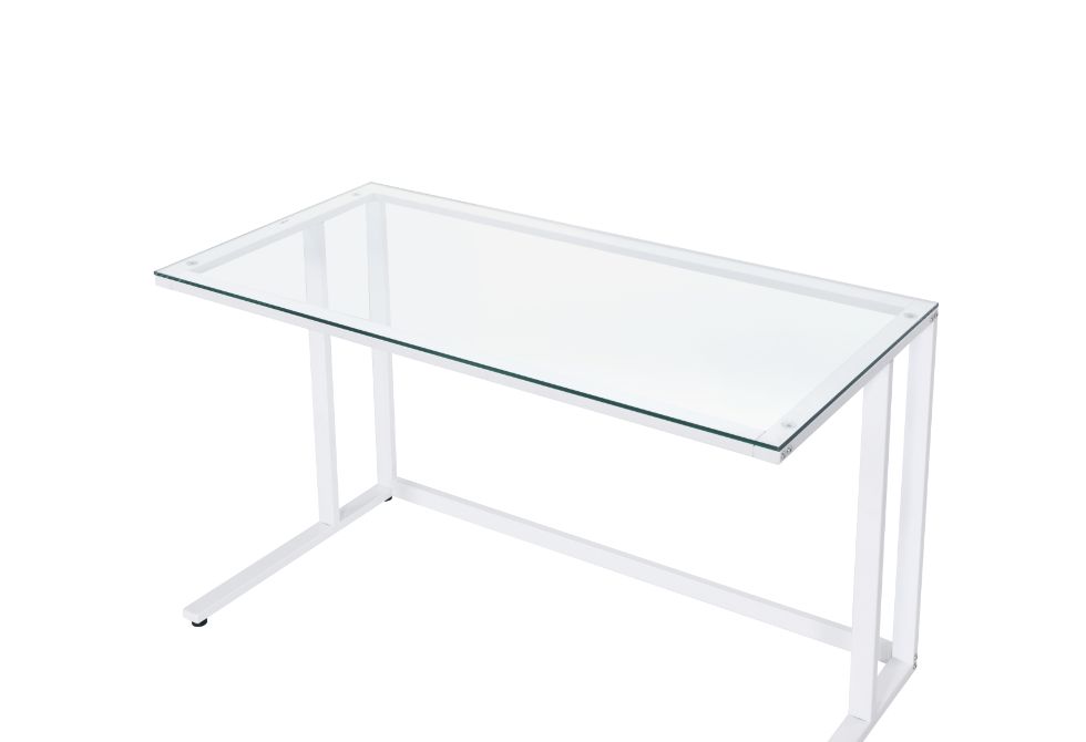 Tyrese Clear Glass Top& White Finish Writing Desk