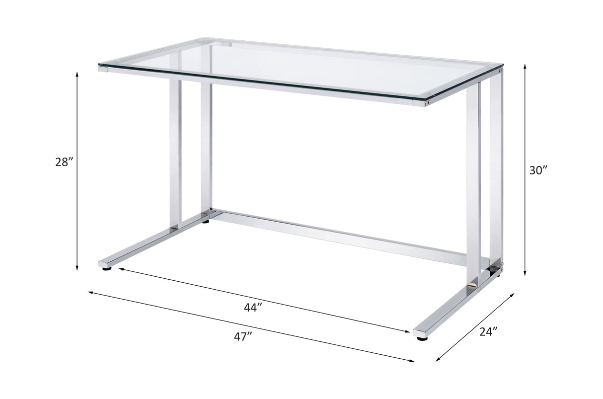 Tyrese Clear Glass Top & Chrome Finish Writing Desk