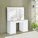 Acena White High Gloss 7-Drawer Vanity Set With Lighting