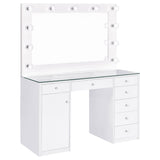 Acena White High Gloss 7-Drawer Vanity Set With Lighting