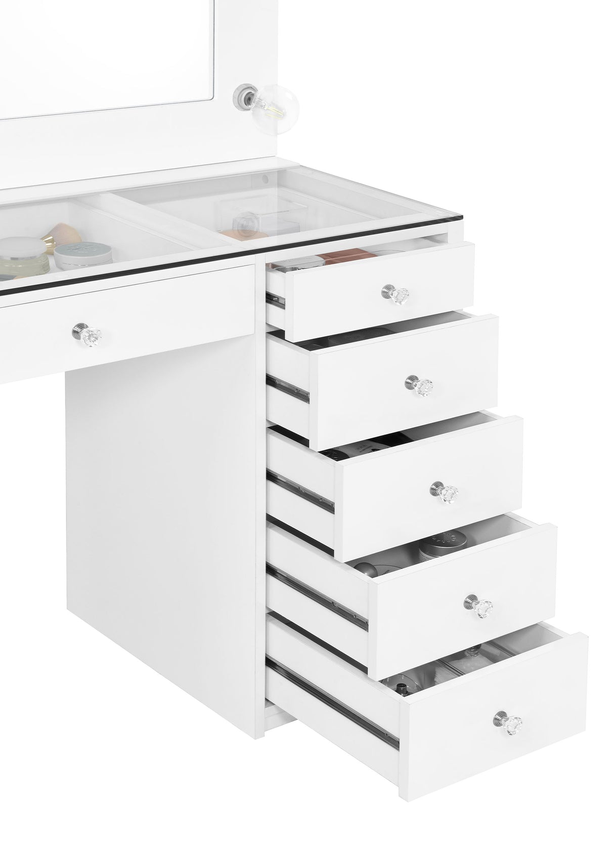 Acena White High Gloss 7-Drawer Vanity Set With Lighting