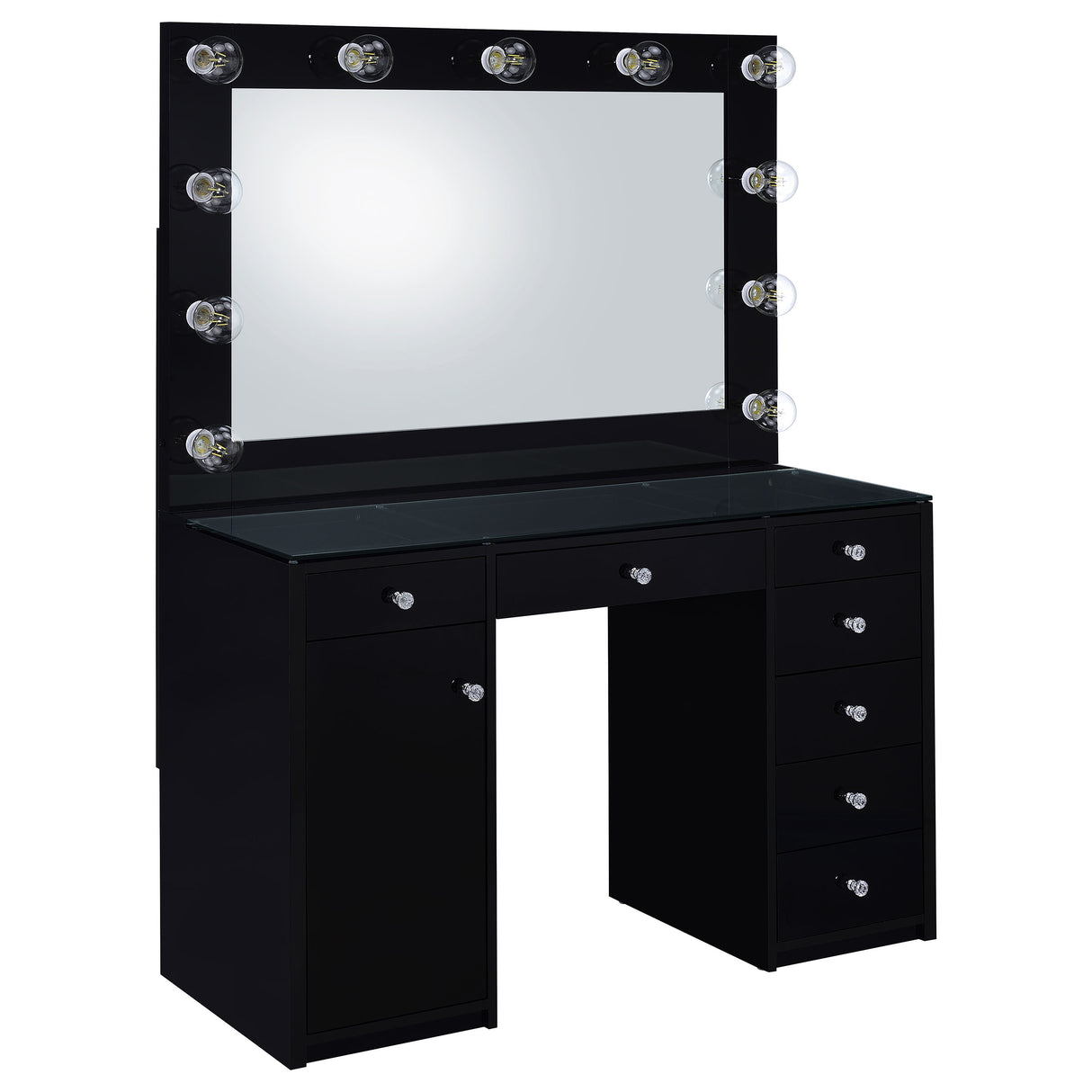 Acena Black High Gloss 7-Drawer Vanity Set With Lighting