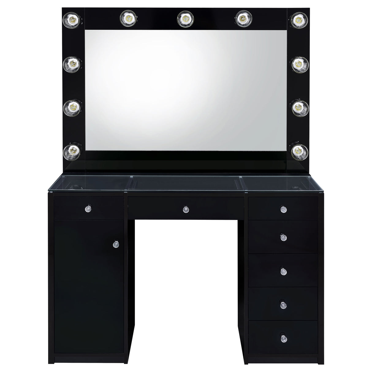 Acena Black High Gloss 7-Drawer Vanity Set With Lighting