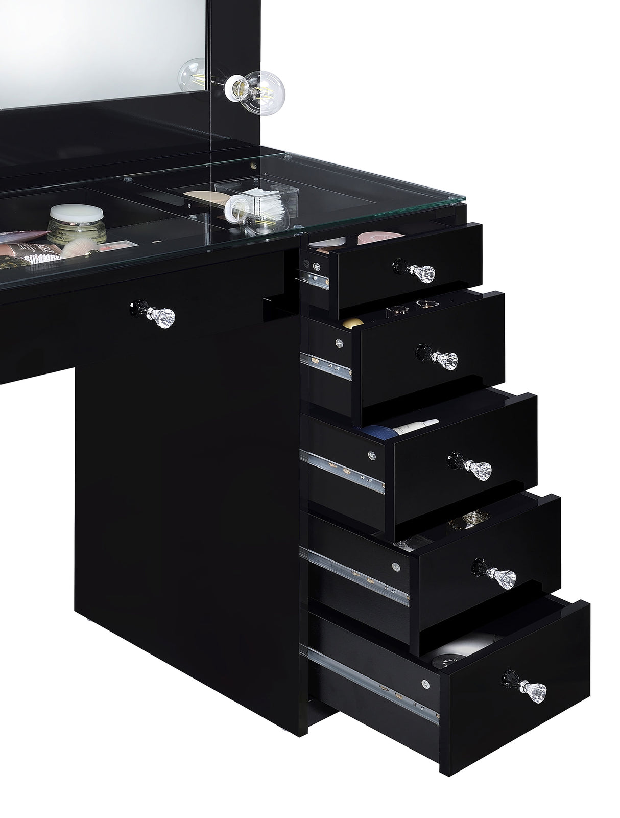 Acena Black High Gloss 7-Drawer Vanity Set With Lighting