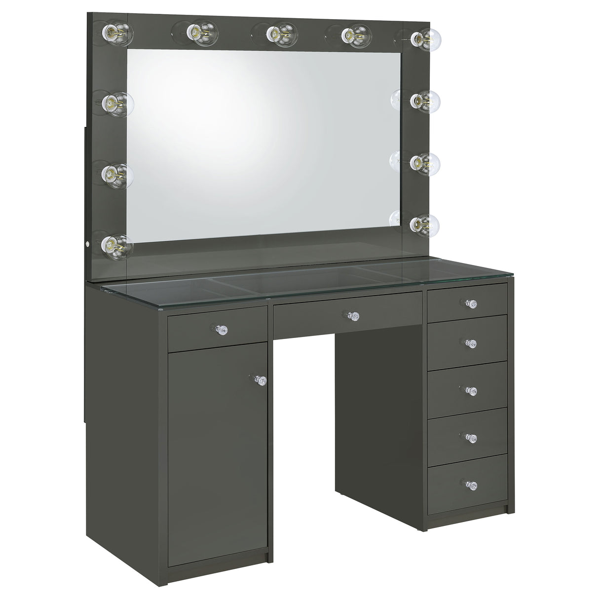 Acena Grey High Gloss 7-Drawer Vanity Set With Lighting