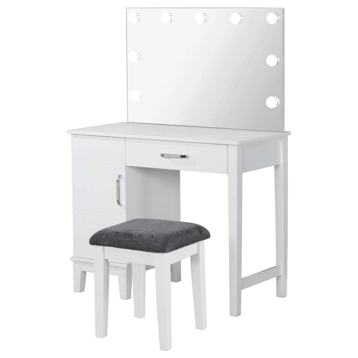 Elijah White Vanity Set With Lighting & Stool And Dark Grey