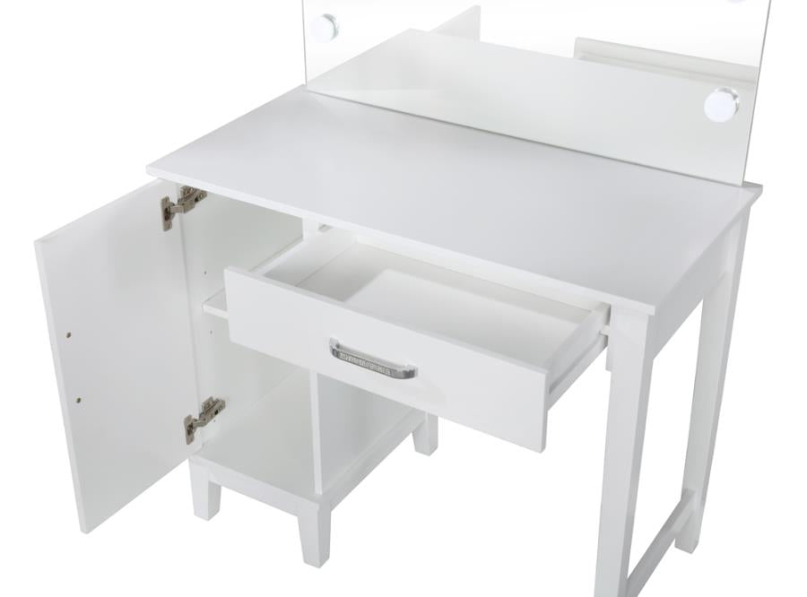 Elijah White Vanity Set With Lighting & Stool And Dark Grey