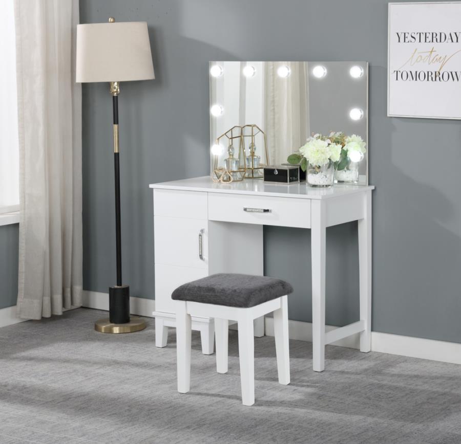 Elijah White Vanity Set With Lighting & Stool And Dark Grey