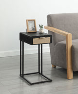 Amherst Black 1-Drawer Radio Weave Cane Metal Side Table