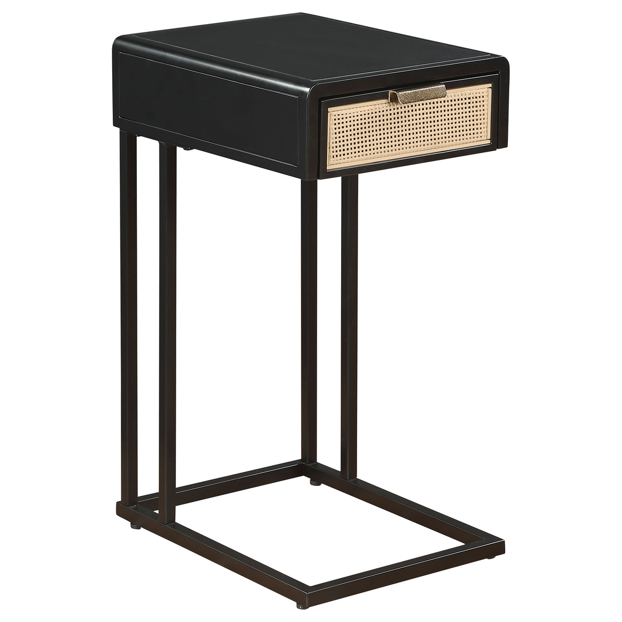 Amherst Black 1-Drawer Radio Weave Cane Metal Side Table