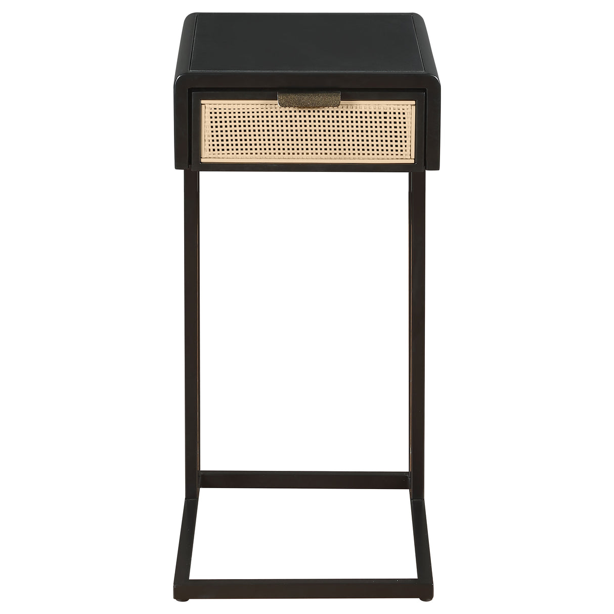 Amherst Black 1-Drawer Radio Weave Cane Metal Side Table