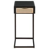 Amherst Black 1-Drawer Radio Weave Cane Metal Side Table