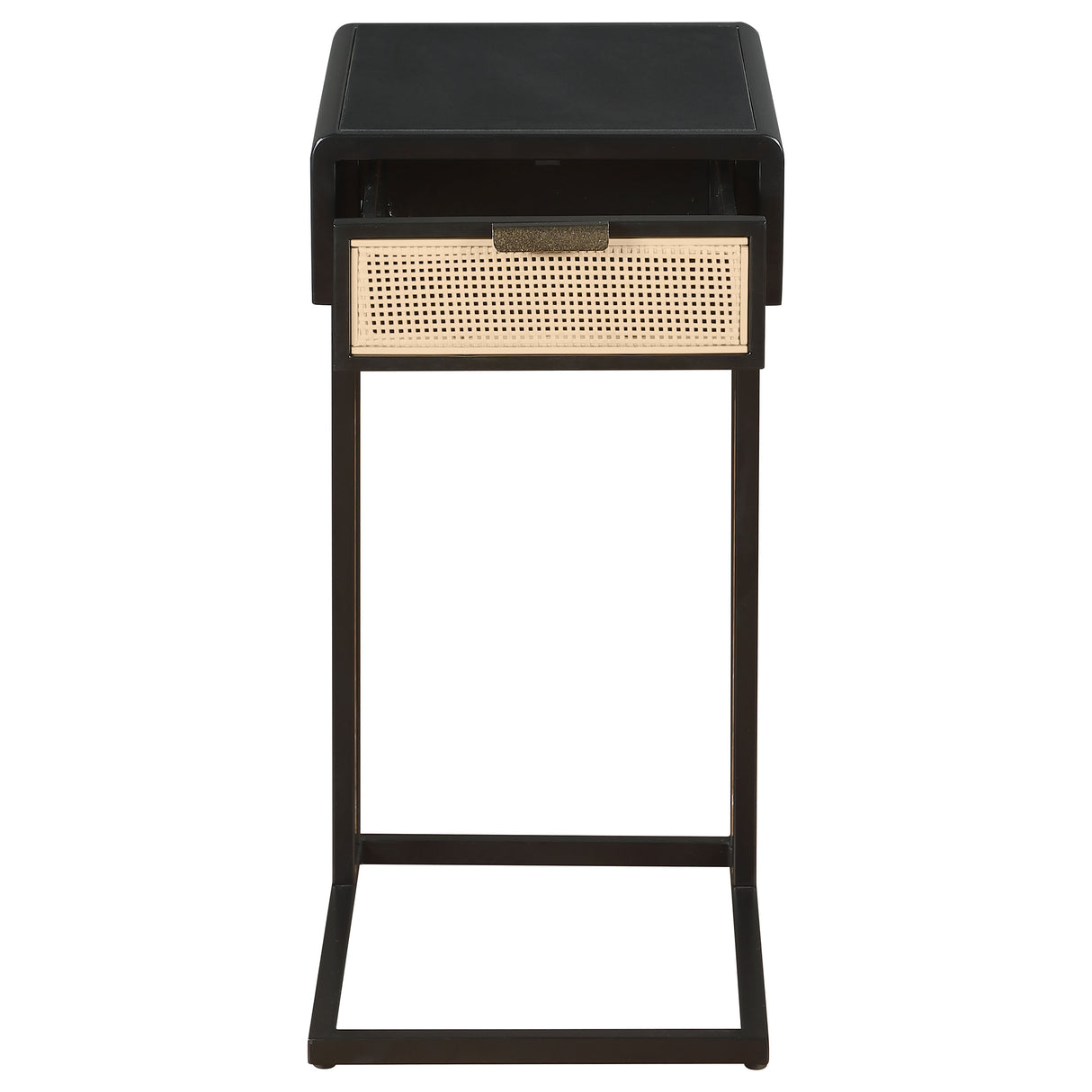 Amherst Black 1-Drawer Radio Weave Cane Metal Side Table