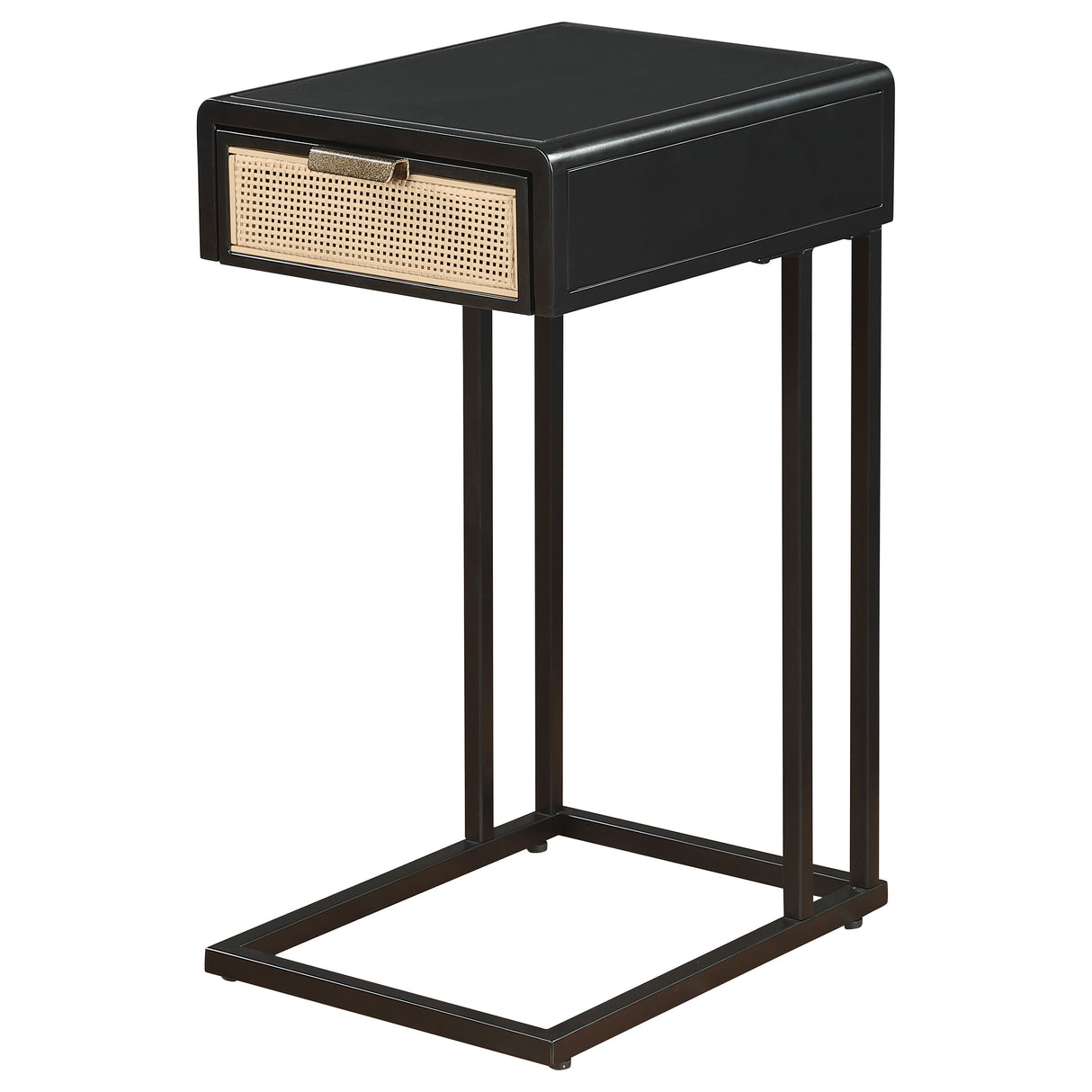 Amherst Black 1-Drawer Radio Weave Cane Metal Side Table