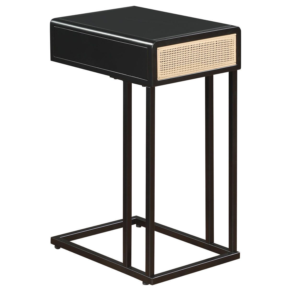 Amherst Black 1-Drawer Radio Weave Cane Metal Side Table