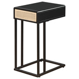 Amherst Black 1-Drawer Radio Weave Cane Metal Side Table