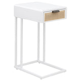 Amherst White 1-Drawer Radio Weave Cane Metal Side Table