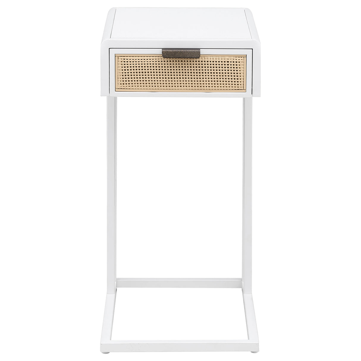 Amherst White 1-Drawer Radio Weave Cane Metal Side Table