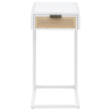 Amherst White 1-Drawer Radio Weave Cane Metal Side Table