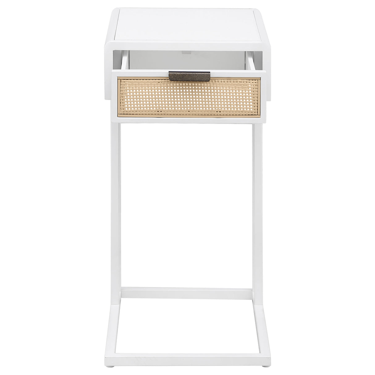 Amherst White 1-Drawer Radio Weave Cane Metal Side Table