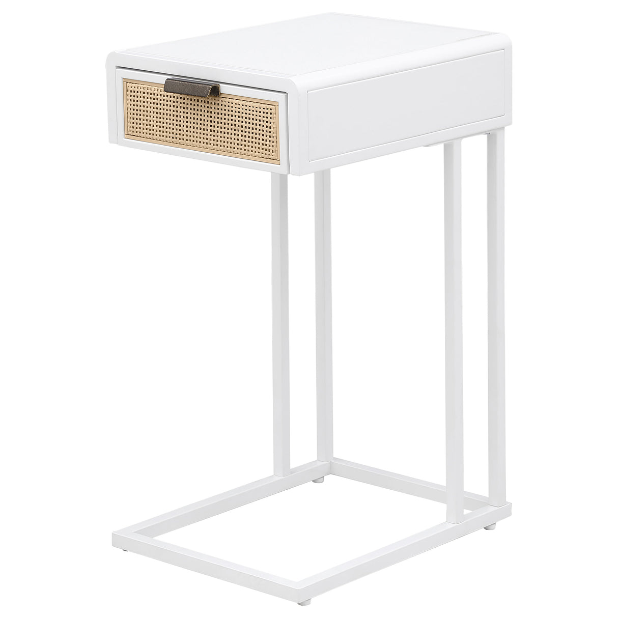 Amherst White 1-Drawer Radio Weave Cane Metal Side Table