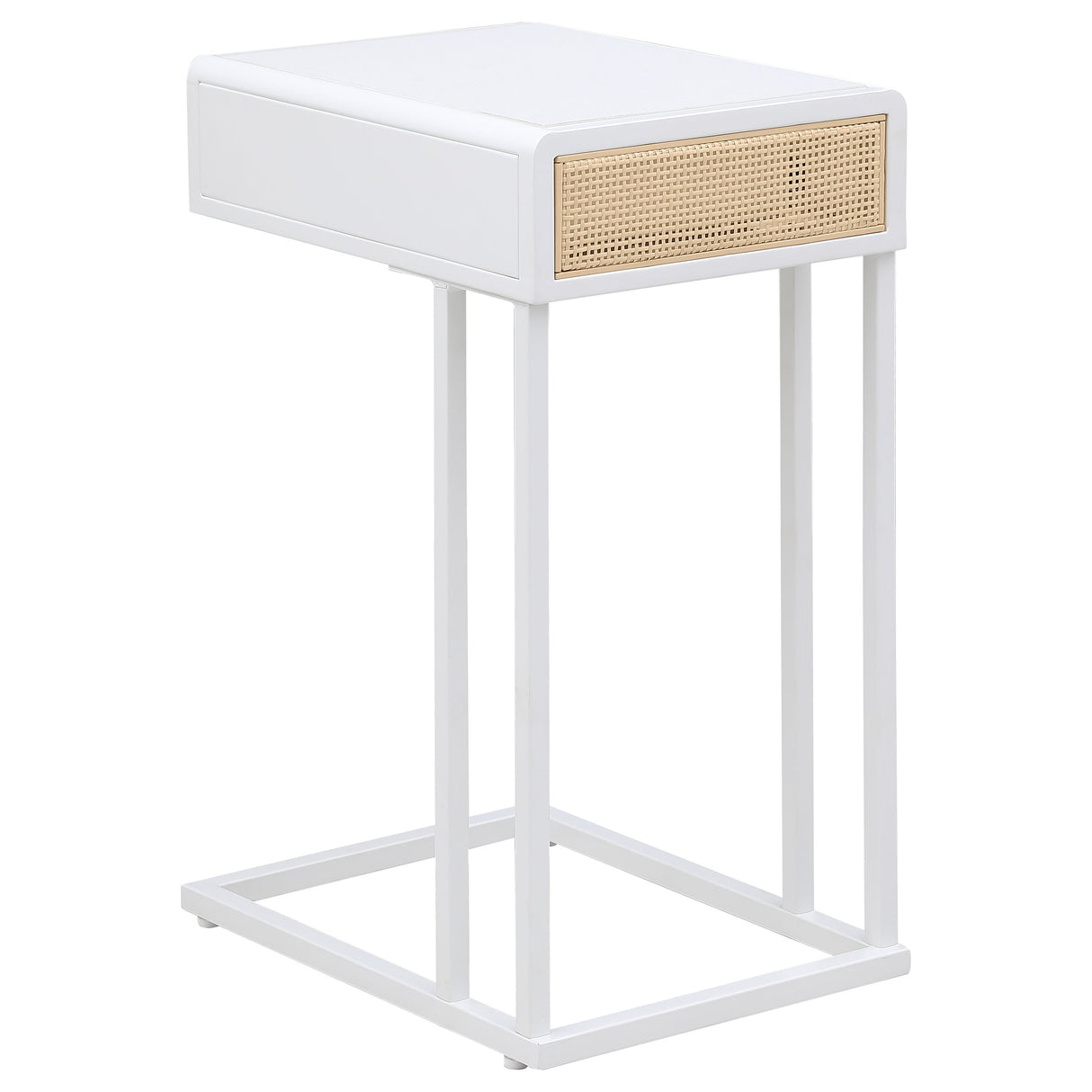 Amherst White 1-Drawer Radio Weave Cane Metal Side Table