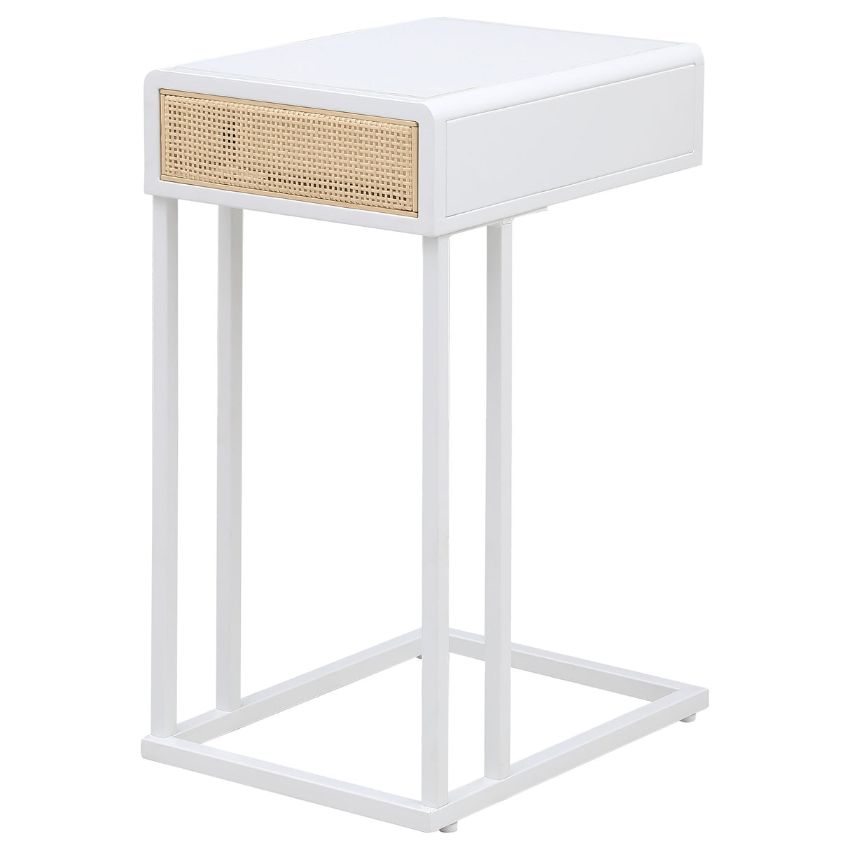 Amherst White 1-Drawer Radio Weave Cane Metal Side Table