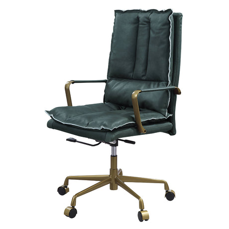 Tinzud Dark Green Top Grain Leather Office Chair