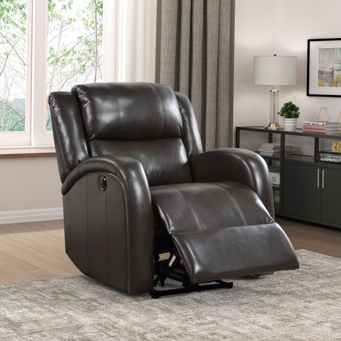 Foxcroft Brown Faux Leather Power Reclining Chair