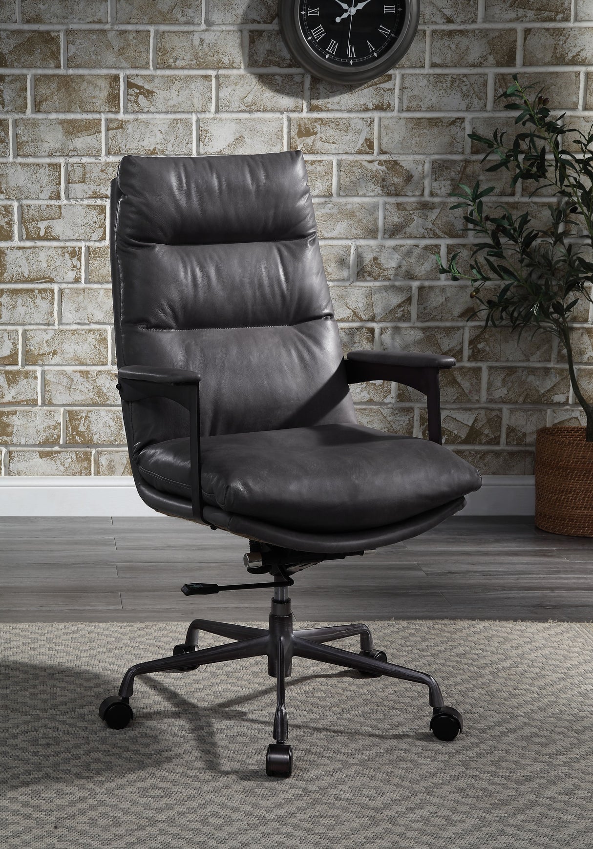 Crursa Gray Top Grain Leather Office Chair