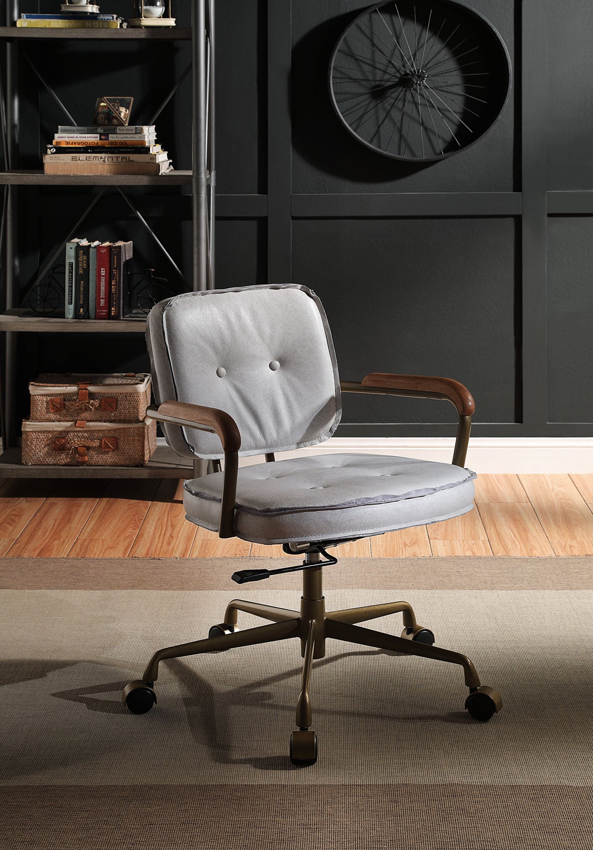 Siecross Vintage White Top Grain Leather Office Chair