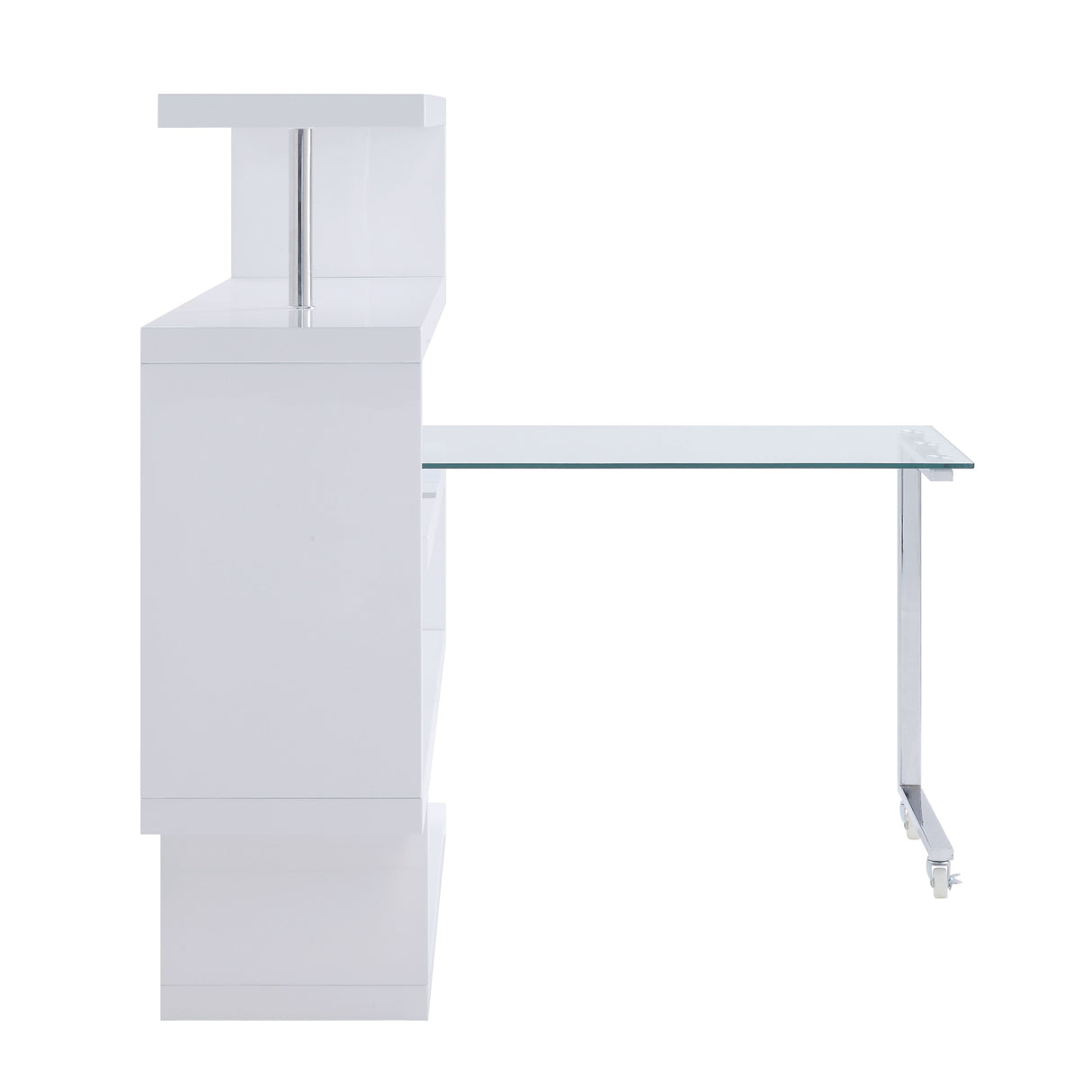 Raceloma Clear Glass, Chrome & White High Gloss Finish Writing Desk