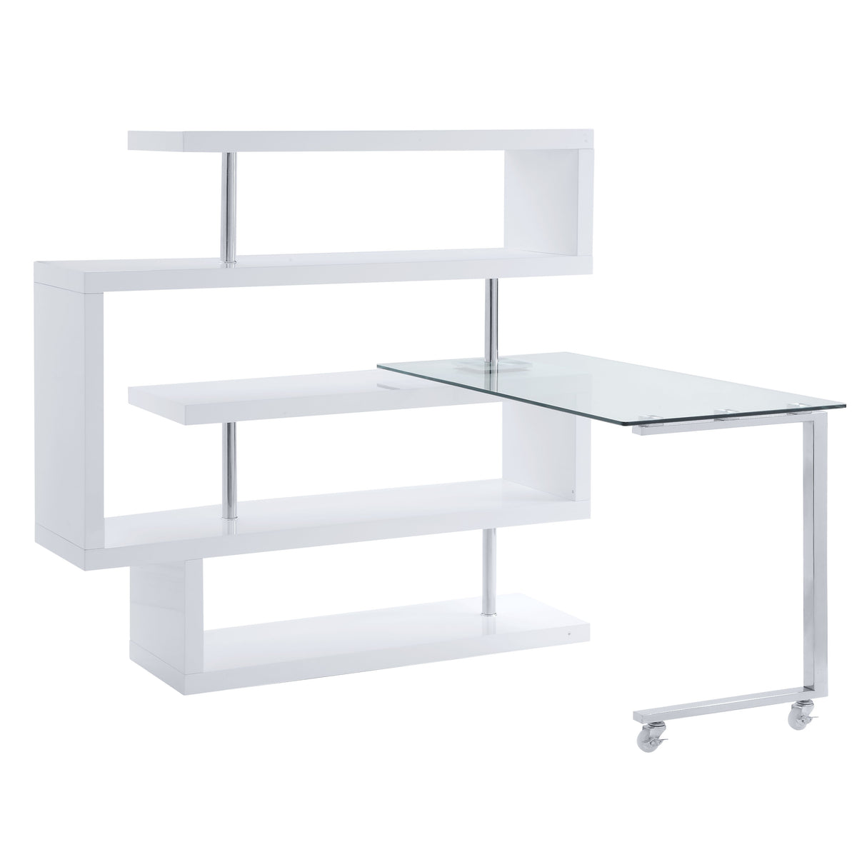 Raceloma Clear Glass, Chrome & White High Gloss Finish Writing Desk