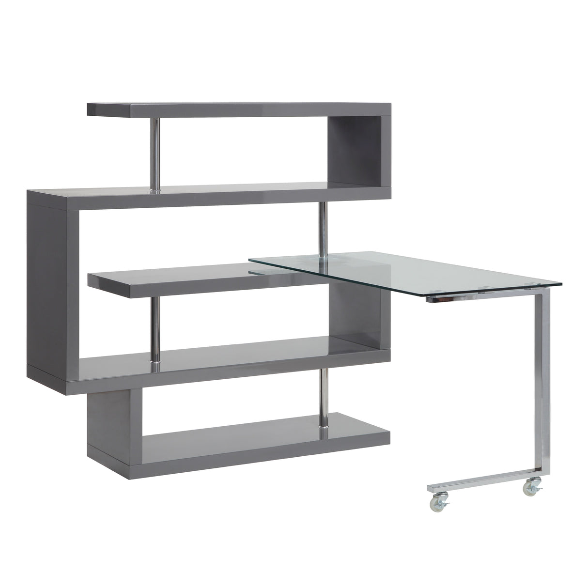 Raceloma Clear Glass, Chrome & Gray High Gloss Finish Writing Desk