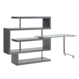 Raceloma Clear Glass, Chrome & Gray High Gloss Finish Writing Desk